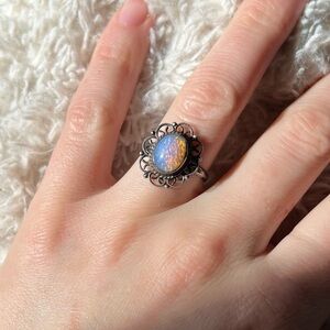 Vintage Sterling Silver Filigree Opal Ring